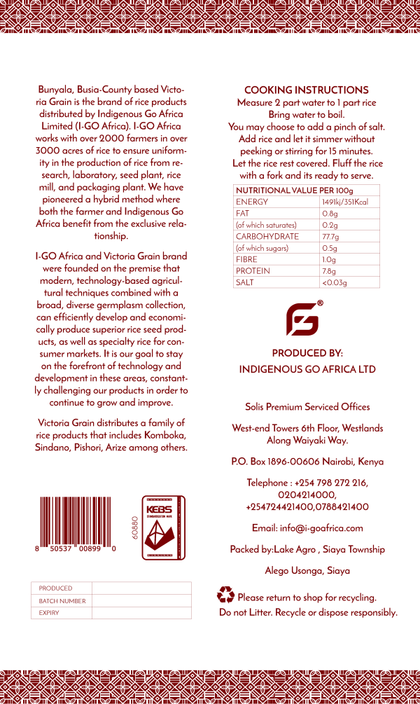 Victoria Grain Select Origins Rice, by I-Go Africa® 10kgs (grade 1) - Image 2
