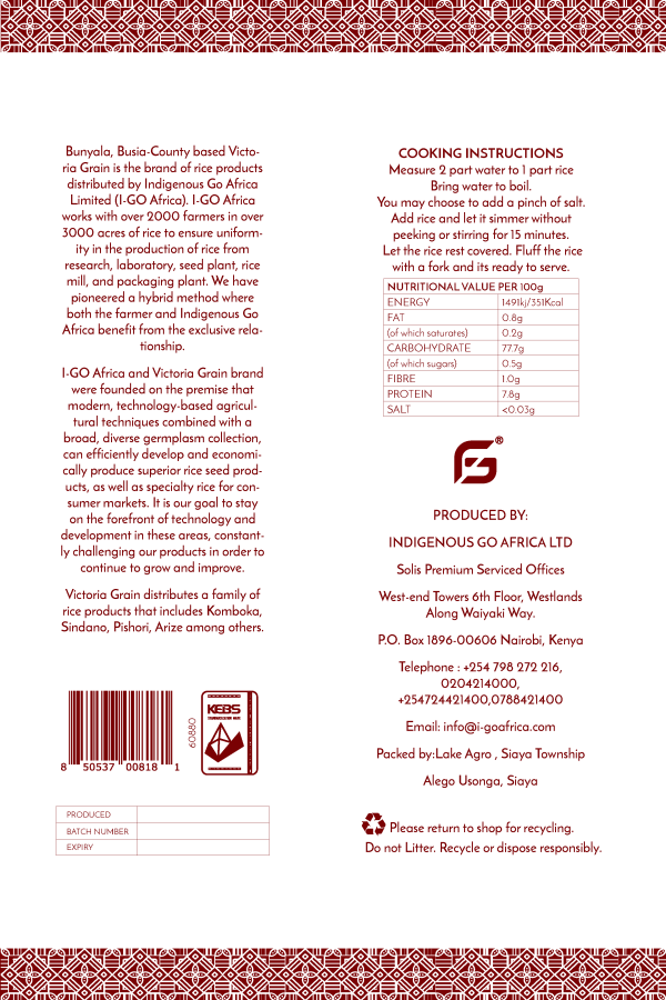 Victoria Grain Select Origins Rice, by I-Go Africa® 5kgs (grade 1) BLENDED - Image 2