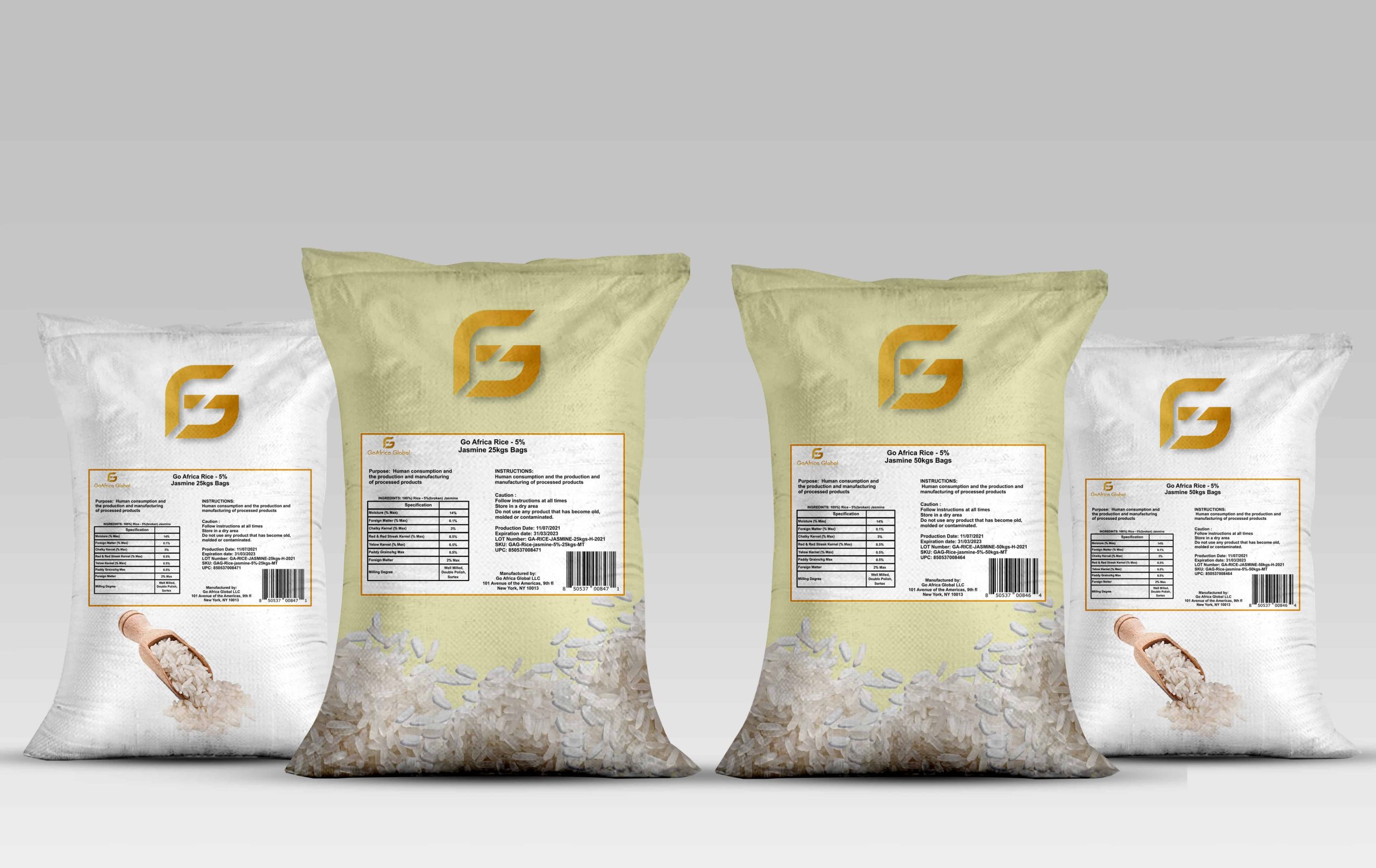 Go Africa® Rice - 5% jasmine 25kgs Bags (Sold per MT)