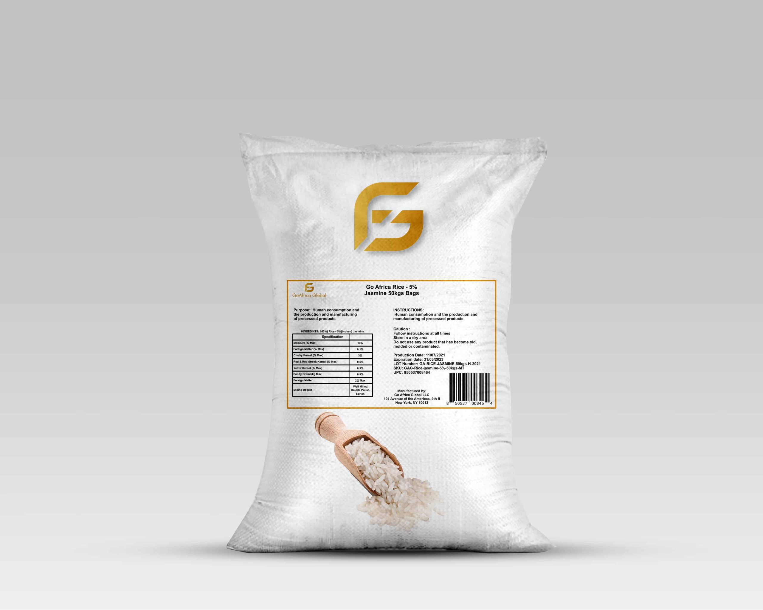 Go Africa® Rice - 5% Broken 50kg Bags (Sold per MT)